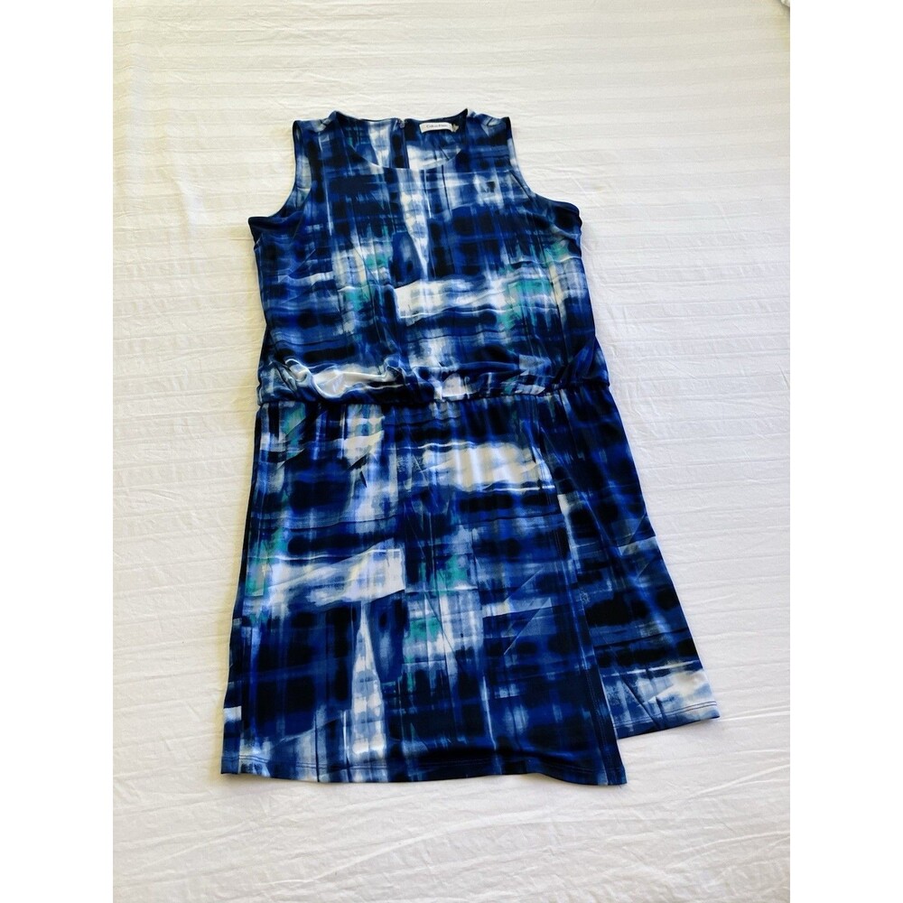 Calvin Klein Blue Watercolor Blouson Sleeveless Dress - Size 10 EUC